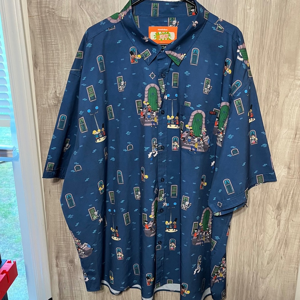 RSVLTS Hey Arnold Stoop Life Nickelodeon Button Up Shirt Mens Size 4XL Blue